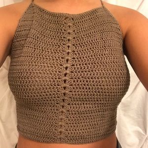 Cream/brown halter crochet top
